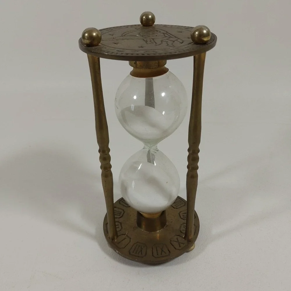 Vintage BRASS Hourglass Roman‎ Numerals Zodiac Clock Andrea by Sadek
